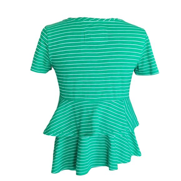 By Anthropogie Kelly Green White Stripe T-shirt Ruffled Back Sz SMALL Preppy - Picture 3 of 8